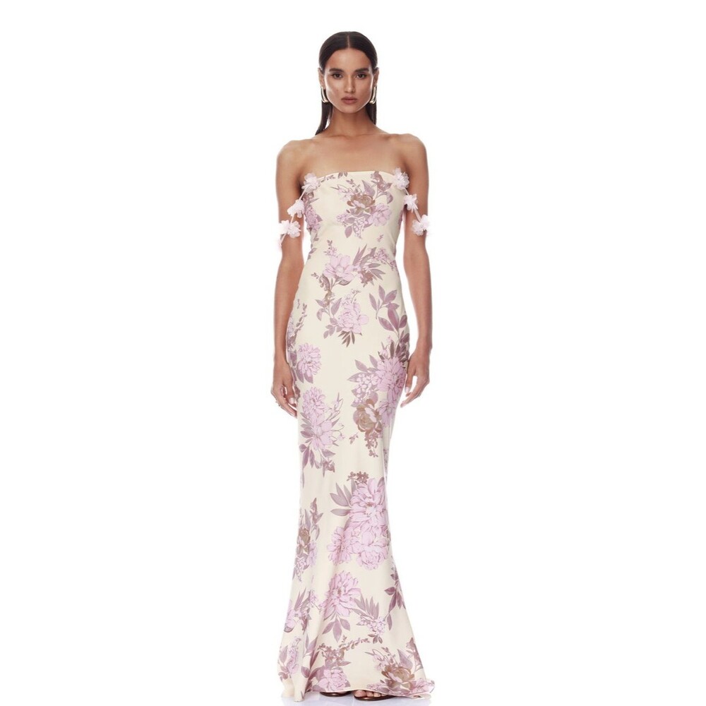 NWOT BRONX BANCO Magnolia Rosie Off-Shoulder Floral Column Gown, wedding guest